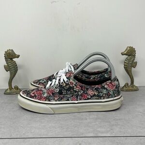 Vans Lace-up Skate Shoe Sneaker Roses Floral Black Womens Off The Wall Size 8